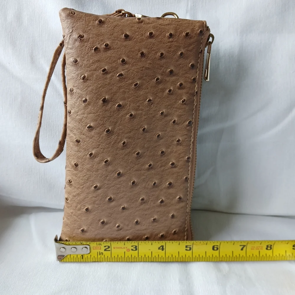 Tan Perforated Faux Leather Wristlet Clutch‎